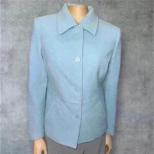 Chadwicks Women's Light Blue Wool Jacket - Classic Button-Up Design size 6